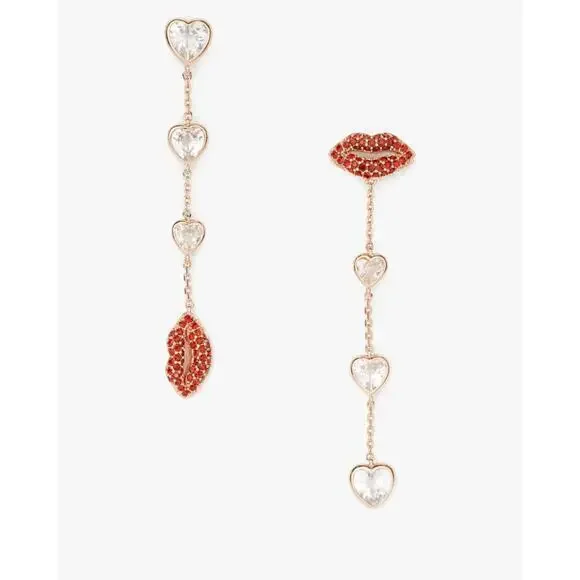 Kate Spade Kiss Kiss Long Rose Gold Earrings NWT - Picture 1 of 4